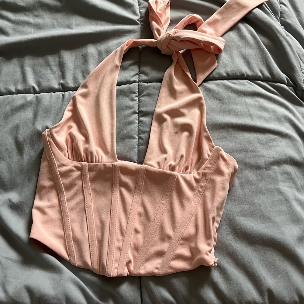 BABY PINK ZARA HALTER TIE TOP CORSET
